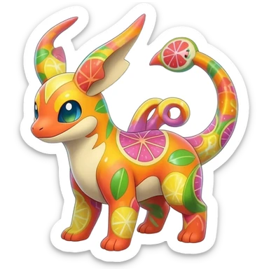 Colorful Fruity Iridescent Warm-colored Tropical Exotic Vernid-Sergal-Trico-Silvally-Nargacuga-fusion-hybrid-animal-creature, full body sticker