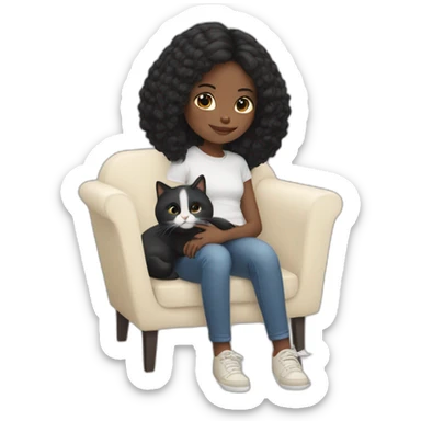 Black hair Girl with a white cat in her lap sticker