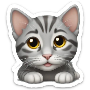 Gray tabby kitten laying  sticker