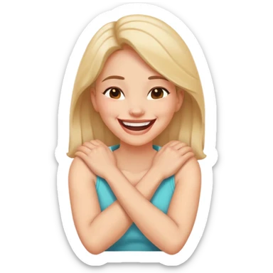 arms crossed holding neck laughing woman sticker