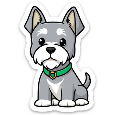 Grey schnauzer wearing a green collar  sticker