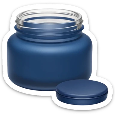 small rounded jar with deep blue or purple matte finish and matching lid, nighttime use, compact elegant shape, slightly frosted or opaque, no label, no hand, no extras, soft lighting, subtle shadows, emoji scale sticker