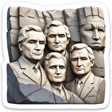 Cinematic Realistic Mount Rushmore Landmark Emoji, featuring the carved faces of four U.S. presidents, etched into the granite mountainside with dramatic lighting accentuating the rock textures. sticker