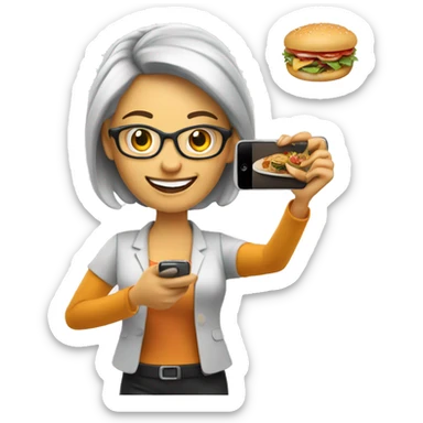 Happy Lady corporate business owner shooting food photos & videos with her phone sticker