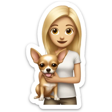 Blonde girl hold Light brown chihuahua  sticker