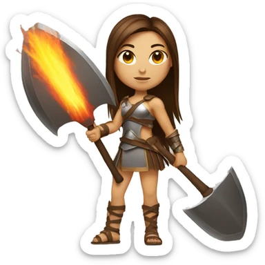 Girl gladiator with brown straight hair and sunglasses holding a fire axe sticker