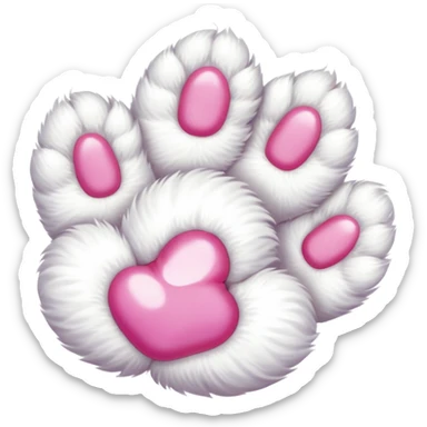white cat paw with arm, from the bottom, vivid pink toe beans, cute sticker