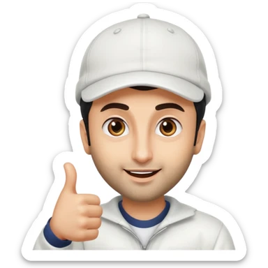 generate a pretty bratz emoji of ranbir kapoor wearing a white cap and doing a thumbs up sticker