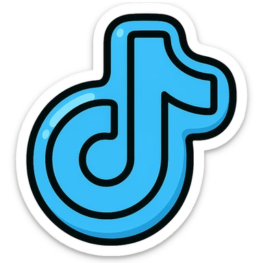 rounded inflated TikTok logo painted blue with clear black outlines, dimensional shadows, glossy highlights, playful outlined style with plump soft edges, no background sticker