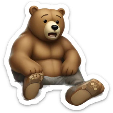 Bear drink beer working on Movement project in its chair front of laptop. Type Movement word in the glass sticker