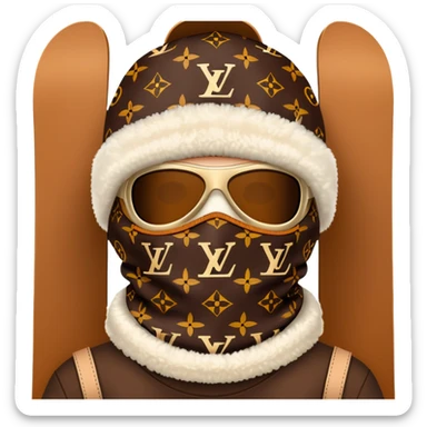 luxury Louis Vuitton ski mask with brown LV monogram pattern sticker