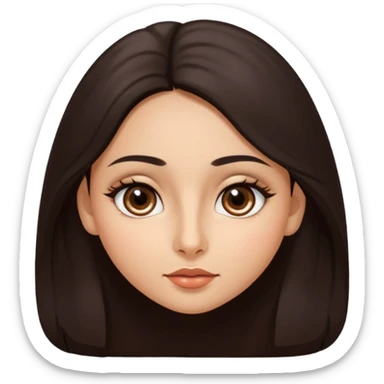 morena, olhos mais rasgados, cabelo liso e comprido, mais volumoso sinal em forma de circulo do lado direito da bochecha, nariz grande e bonito e boca menor sticker