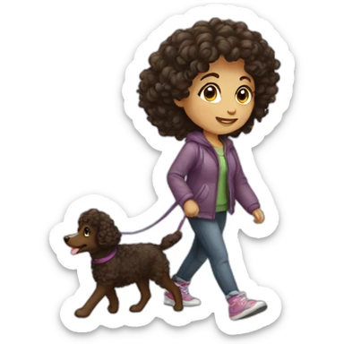 dark curly haired European young woman, walking her dog sticker