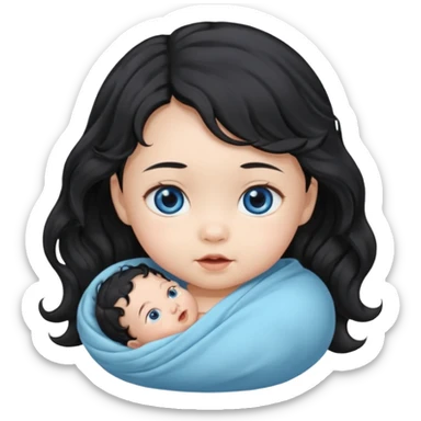 a girl asian newborn baby with black wavvy hair and blue eyes sticker