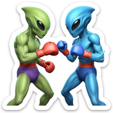 two alien fighters boxing, mid-punch action, motion blur effect, glowing energy impact, dramatic lighting, 3D cartoon, mobile game icon style, clean background, no text, no watermark
 sticker