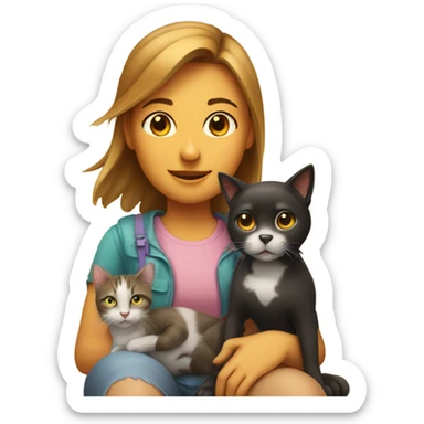 Girl with cat and dog sticker
