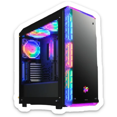 gaming PC modern desktop tower with RGB lights and side window sticker