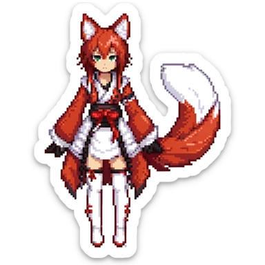 Azur Lane Akagi kitsune girl with red and white outfit and multiple fox tails sticker