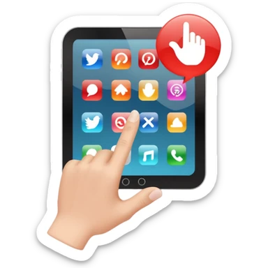 hand cursor pointing at a grid of app icons sticker