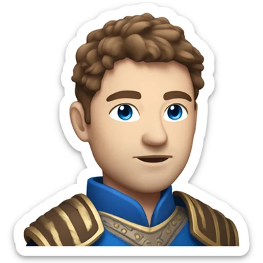British white male with brown hair and blue eyes wearing a Mongolian warrior outfit sticker