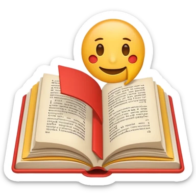 A minimalist emoji-style icon representing wordplay — symbolizing creativity with language. It features an open book or speech bubble merging with playful letters or word fragments, forming a clever visual pun. sticker