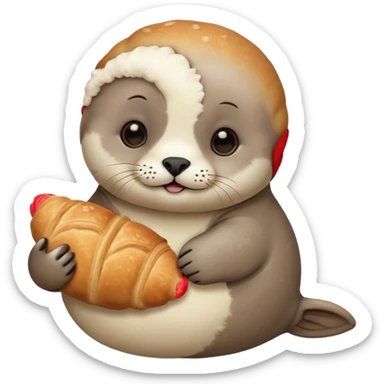 Baby seal holding a croissant sticker
