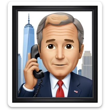  emoji of the world trade center with a plane crashed into it and george bush on a phone in front of them sticker