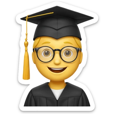 Желтый смайлик с очками и шляпой выпускника универа  sticker
