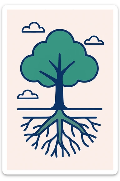 green tree with roots symbolizing ecology, clean modern style sticker