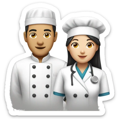 Male asian chef and a female asian nurse sticker