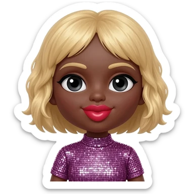 heart shaped cute lips bimbo, black doll eyes, Big lips barbie, dark brown skin with blonde hair, bimbocore outfit sticker