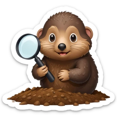 mole with magnifying glass coming out of pile of dirt sticker