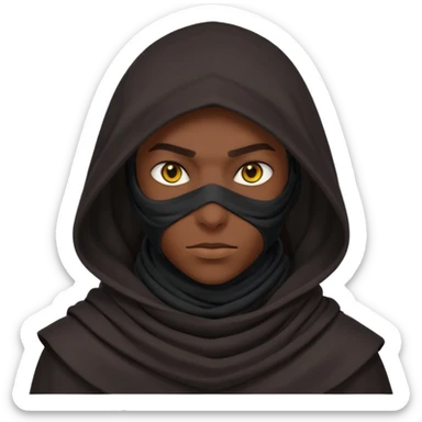 desert assassin portrait, head and shoulders only, dark hood, face scarf, mysterious glowing eyes, stealth vibe, 3D cartoon, mobile game icon style, clean background, no text, no watermark
 sticker