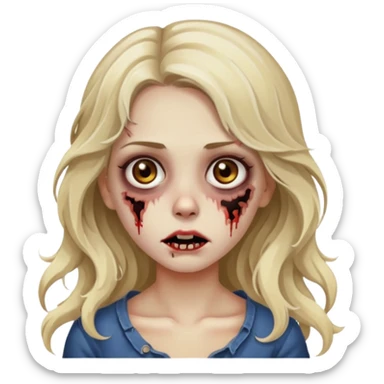 Emoji de menina zumbi bonita, cabelo longo, ondulado, castanho quase loiro, olhos castanhos  sticker