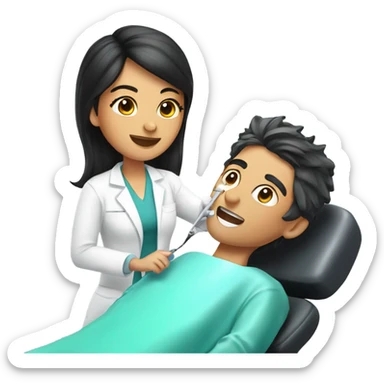 Olive skin black hair dentist working on patient on a dental chair  sticker