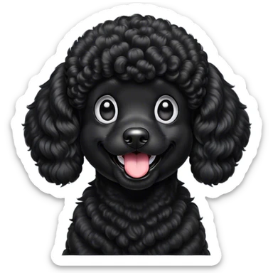 Cinematic Comical Black Poodle Portrait Emoji, Head tilted dramatically with an exaggeratedly amused expression, featuring a glossy, curly jet-black Fur with a lively bounce, wide, expressive dark eyes filled with playful disbelief, Simplified yet hilariously expressive features, highly detailed, glowing with a slightly sassy glow, high shine, dramatic yet playful, stylized with an air of cheeky mischief, bright and endearing, soft glowing outline, capturing the essence of a spirited and over-the-top companion, so meme-worthy it feels like it could side-eye its way into internet fame instantly! sticker