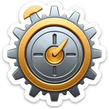 apple style emoji of a gear and checkmark, alternate version, representing Effizienz (efficiency) sticker