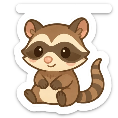 cute cartoon possum dressed up like a raccoon, chibi stickers style sticker