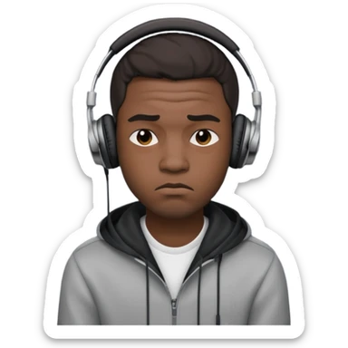 A 25-year-old black man with headphones on and pouting. sticker