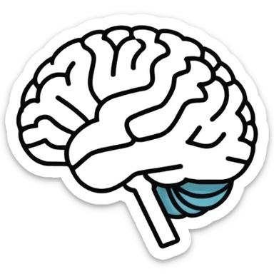 Super minimal brain icon, outline style, YouTube play triangle subtly integrated in center, single line art, monochrome or two-tone, clean vector, suitable for small size display, modern flat design sticker