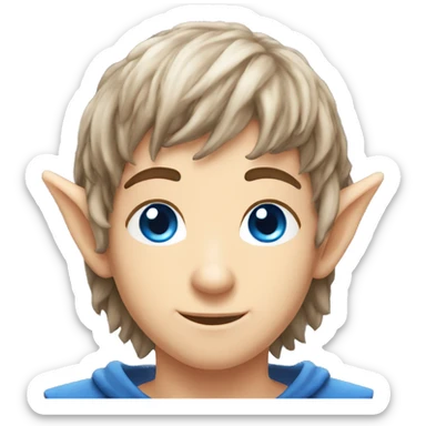 a twink elf with fluffy brown gamer hair and blue eyes and long elf ears sticker
