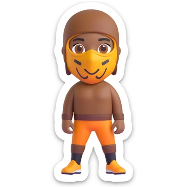 person with brown skin and visible tattoos wearing a Nike ski mask, modern 3D emoji style sticker