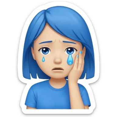 sad girl crying with blue tears wearing a blue tshirt sticker