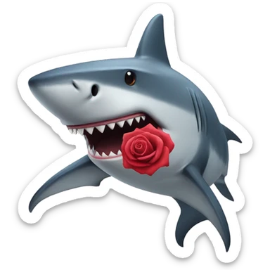 A shark wearing a hat with a rose in its mouth sticker