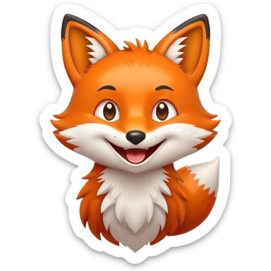 A 2D cartoon fox emoji with a happy expression, smiling and showing joy sticker