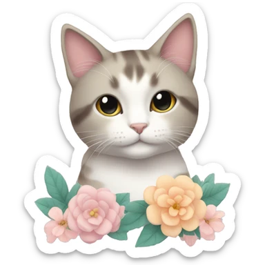 cat with flowers and pastel colors aesthetic sticker
