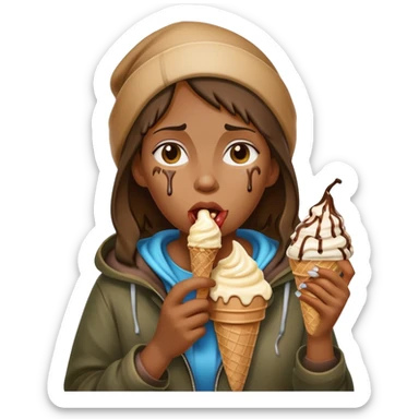 Homeless woman eating ice cream sticker