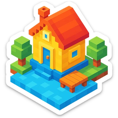 a house on a lake in voxel style sticker
