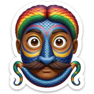 Oxumarê, African rainbow serpent deity with human face, having only a mustache (no beard on the sides) and a beauty mark on the left side below the lip sticker