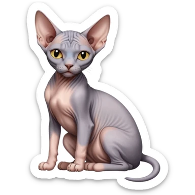 sphynx cat full body sitting with one eye closed sticker